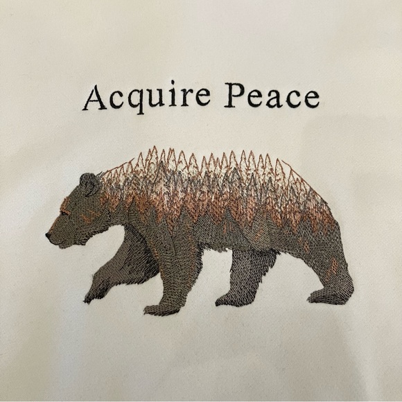 NWT embroidered Acquire Peace Forest Bear hoodie - Picture 2 of 10